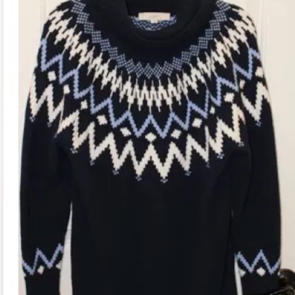 LOFT Navy and White Cowl Neck Sweater - Picture 2 of 2